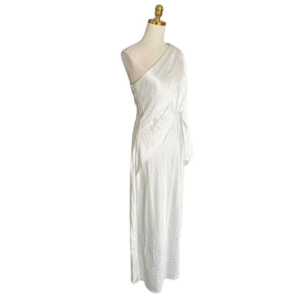Significant Other Kelsie One-shoulder Cape Ivory Satin Prom Gown Women’s Size 8 - Picture 5 of 10